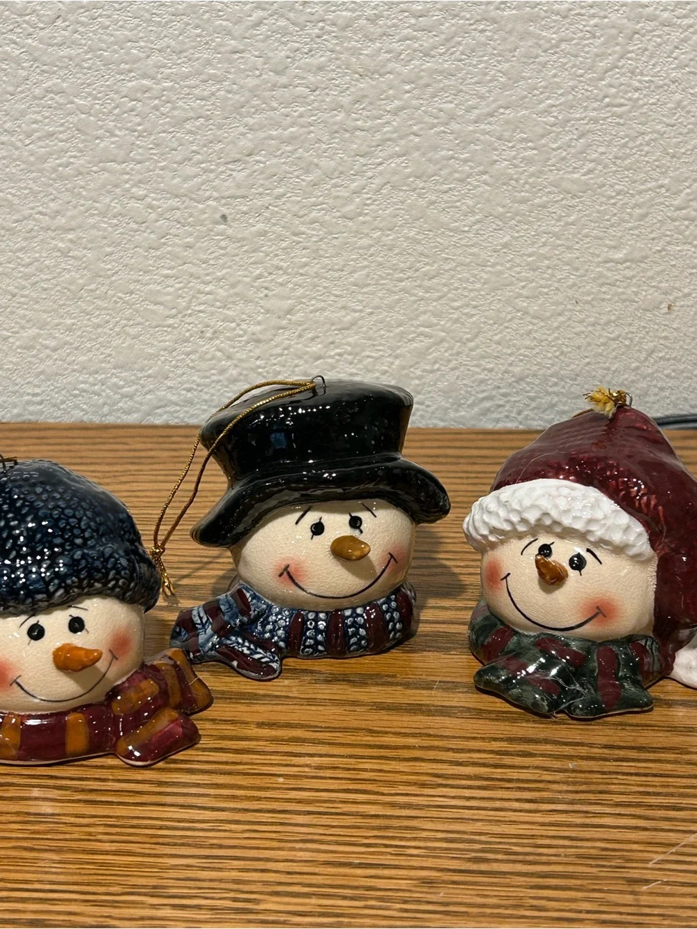 Holiday Snowman Ornament Set - Multicolor Ceramic Heads
